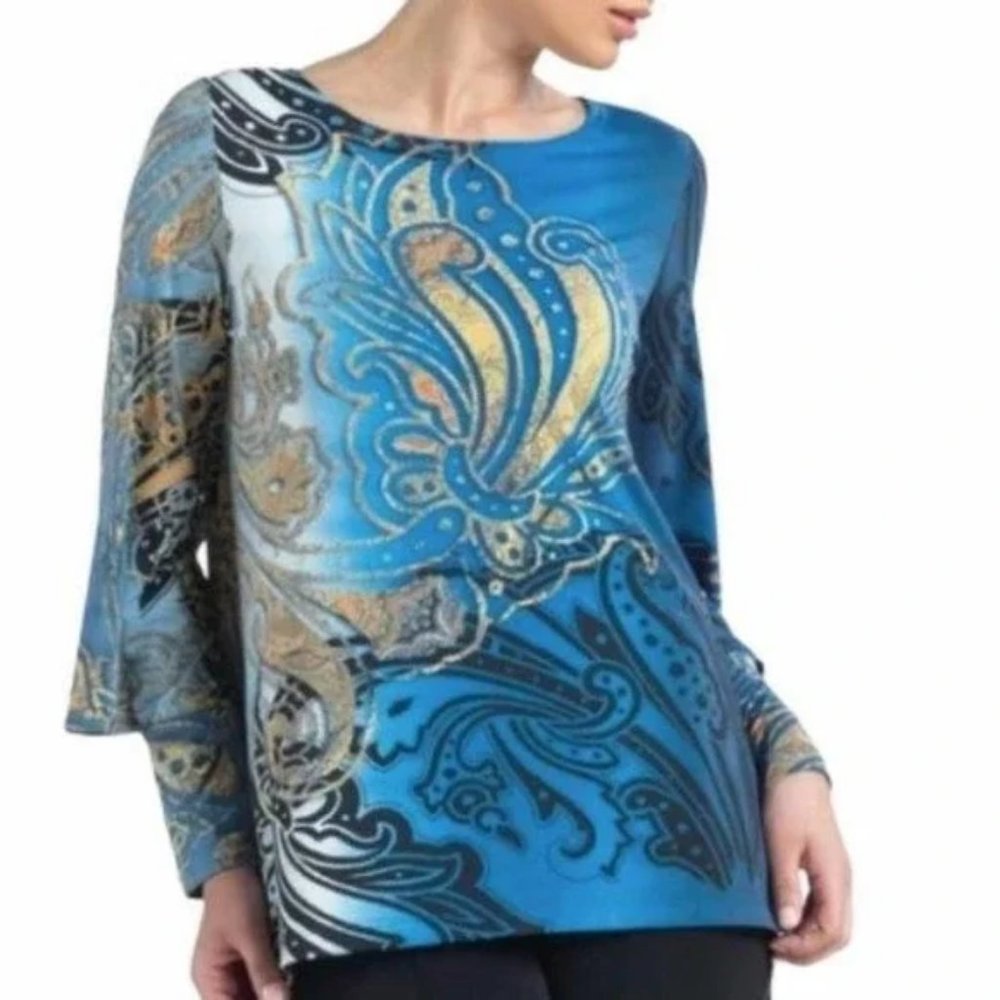Clara Sun Woo Antique Paisley Peekaboo Cuff Tunic Top